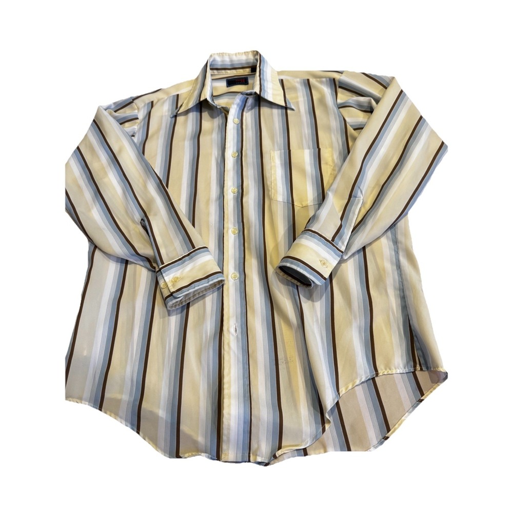 70s Shirt Disco Striped‎ Brown Blue Soft Hippy 50s Rockabilly Mens Large Short